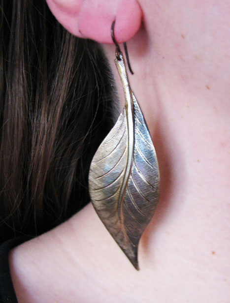 Lg. Brass Patina Leaf Earrings
